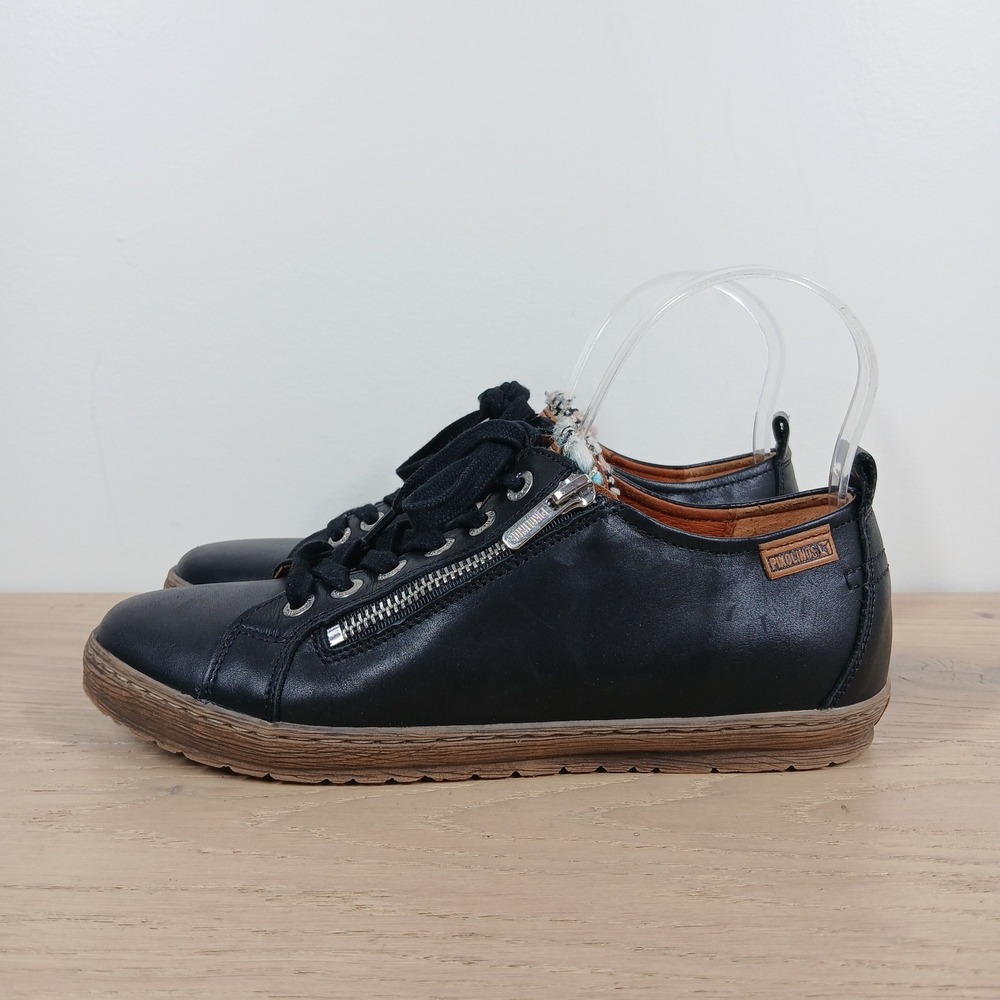 Pikolinos Sneakers Women 7 Black Leather Lace Up Zip Streetwear Casual Comfort